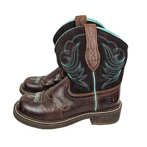 Ariat Fatbaby Heritage Dapper Western Boots Brown Turquoise Stitch Women's 7.5